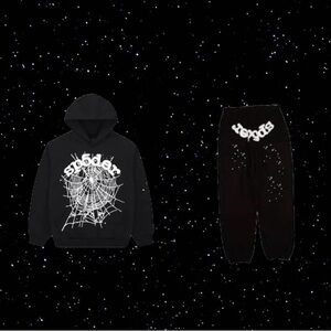 Spider Web Graphic Hoodie & Sweatpants Set - Black